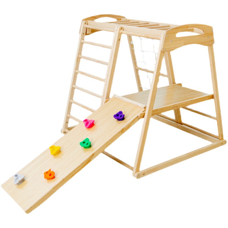 Kids Outdoor Jungle Gym With Slide - Perosotan Kayu Solid Kombinasi Ayunan Bayi