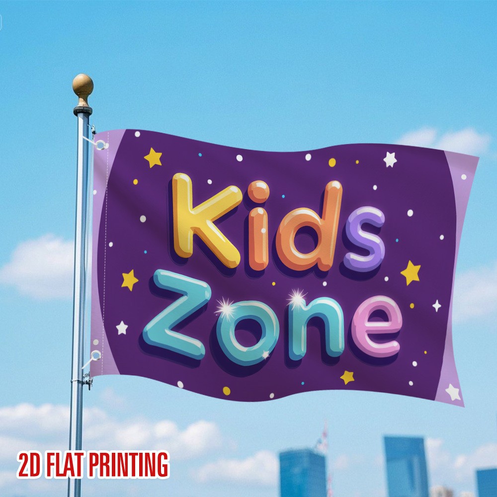 Kids Outdoor Zone - Bendera Taman Zona Anak-Anak Poliester Tahan