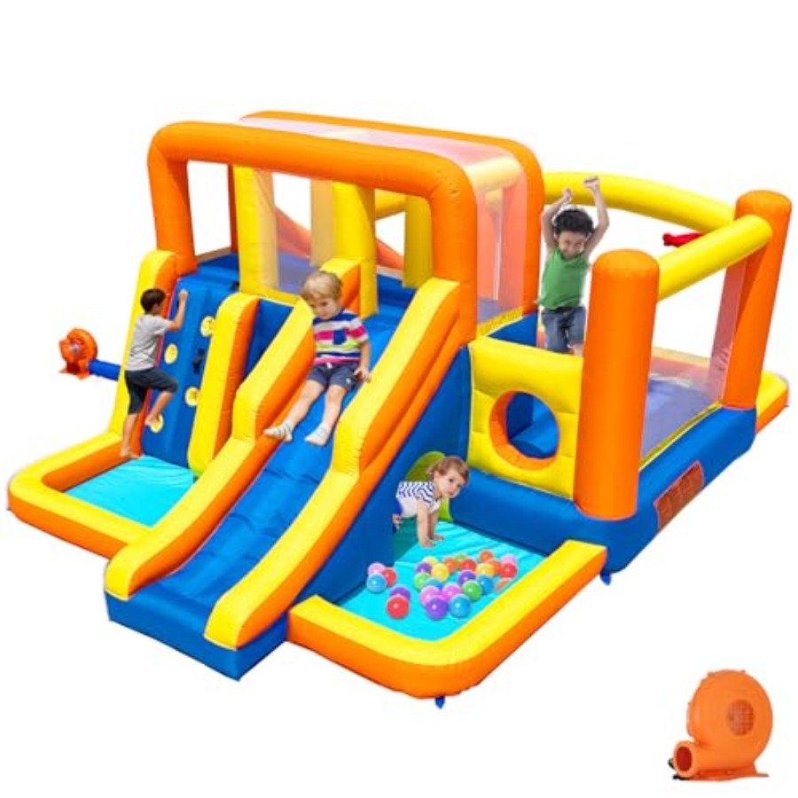 Kids Outdoor Zone - Kombinasi rumah lompat dan seluncuran air