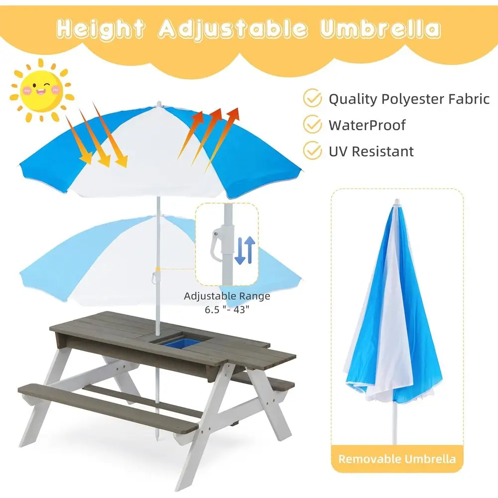 Meja Piknik Kayu 3-in-1 yang D - Kids Outdoor Umbrella ulasan dan harga